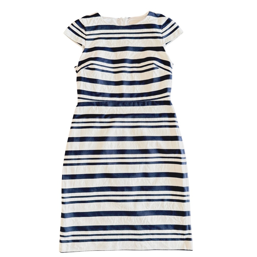 J.Crew Suiting Navy White Striped Cap Sleeve Sheath Dress F2248 Size 10